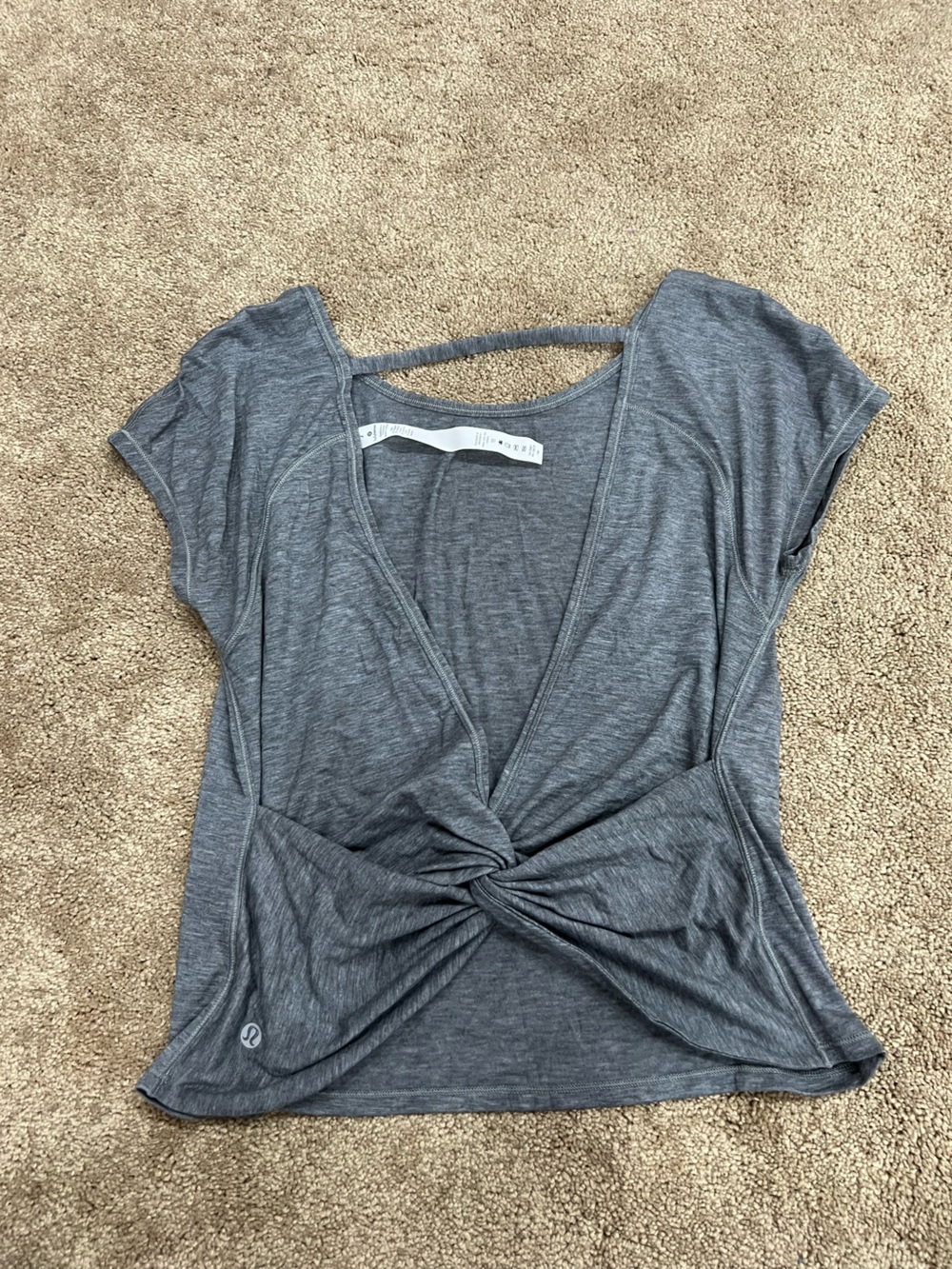 lululemon twist back tee heather gray size 2